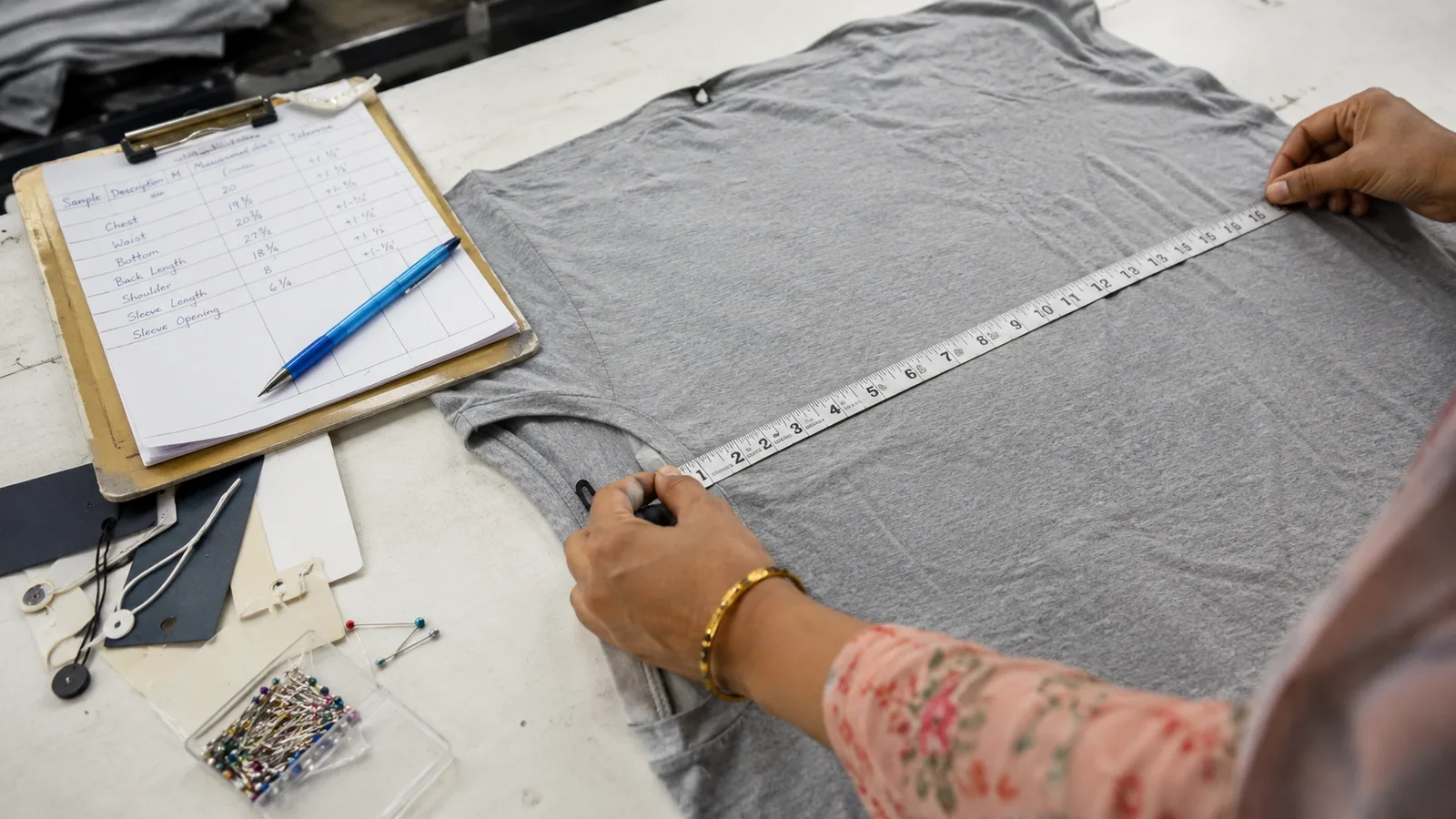 garment measurement and specification sheet during quality checks